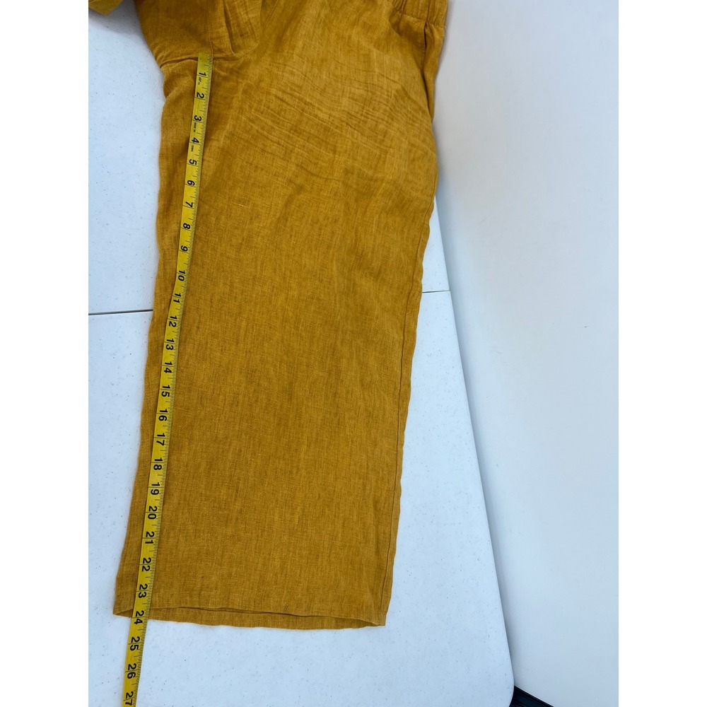 Eileen Fisher Mustard Yellow 100% Organic Linen Wide Leg Crop Pants Large - Picture 7 of 9